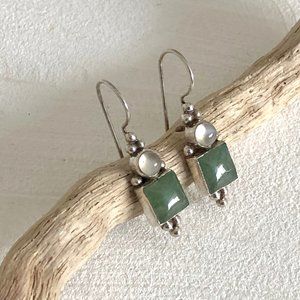 925 Sterling Silver, Jade & Moonstone Earrings